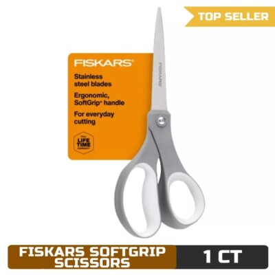 Fiskars All Purpose Scissors, 8'' SoftGrip Handle, High Performance for Arts