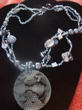 J78 BLACK Snake Painted Shell Brown Glass Pearl Earrings & Necklace 18IN TGW 176