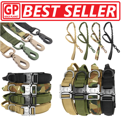 Tactical K9 Dog Training Collar Leash With Metal Buckle M L XL