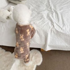 Bear Print Dog Warm Velvet Pajamas Cute Dogs Bear Print Pajamas  Winter