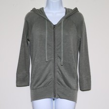 165 JAMES PERSE WXT2398 Green 3/4 Sleeve Full Zip Hoodie Women's 0, XS NEW NWT