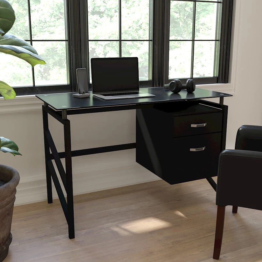 Glass top desk with cheap drawers