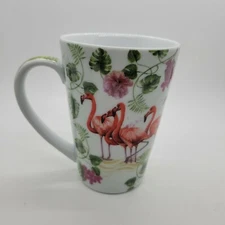 Jason Lee Lissom Design Coffee Tea Mug Cup Flamingos Floral Plant Design Ceramic