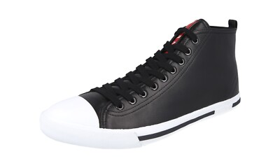 PRADA Leather Linea Rossa High Top Sneaker - 4T2583 - Black - NEW - 9.5 43.5