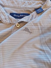 Tommy Bahama Shirt Mens M Golf Polo Pima Poly Blend Gray Short Sleeve Striped