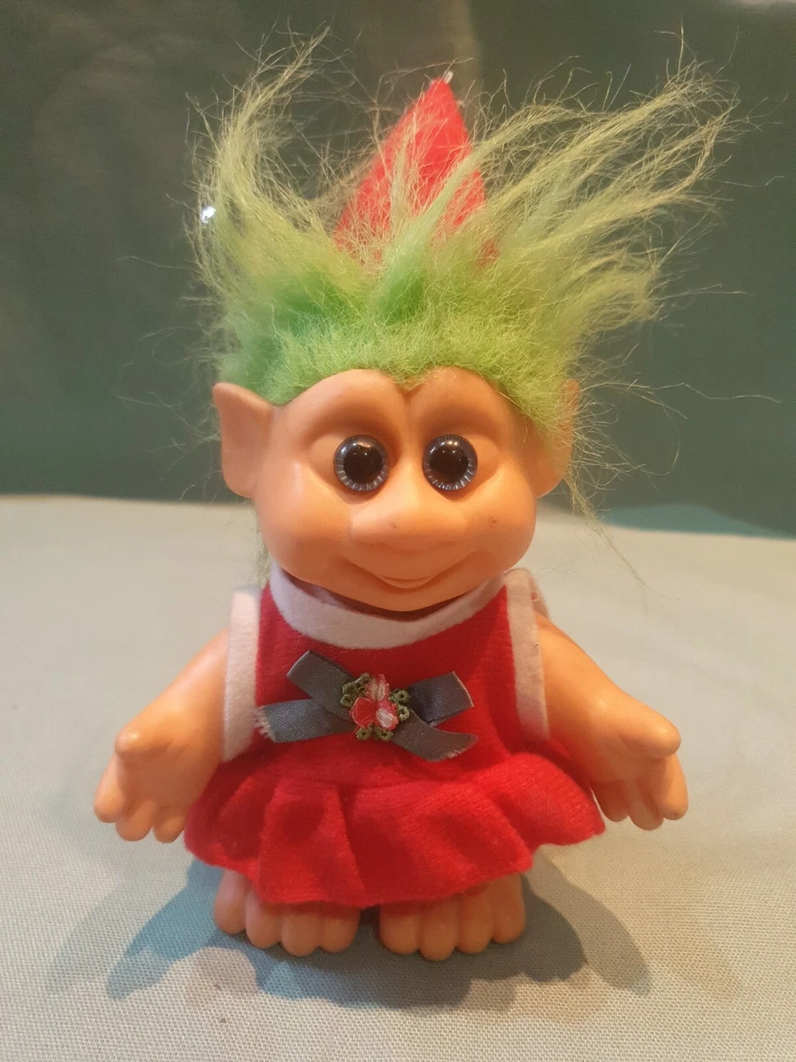 Vintage 1992 H.Y.I 15.5cm Troll Red Christmas Outfit Hat Green