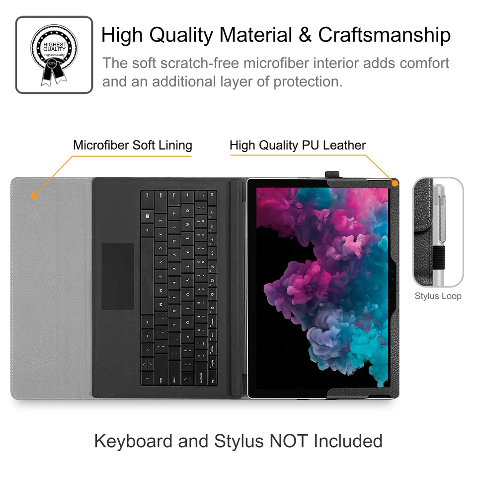 For Microsoft Surface Pro 7 / Pro 6 / Pro 5 / 4 / 3 Case Portfolio Stand Cover - Image 4 of 4