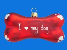 I LOVE MY DOG BONE EUROPEAN BLOWN GLASS CHRISTMAS TREE ORNAMENT DECORATION HUNDE