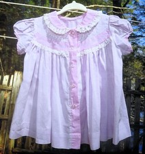 VTG 60's Toddler Girls Lavender Gingham Check Party Dress Cotton w/ Lace 2T-3