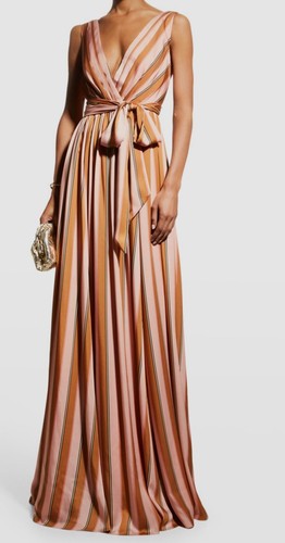 $950 Badgley Mischka Women's Pink Striped V-Neck Sleeveless Gown Dress Size 10 - Picture 2 of 4