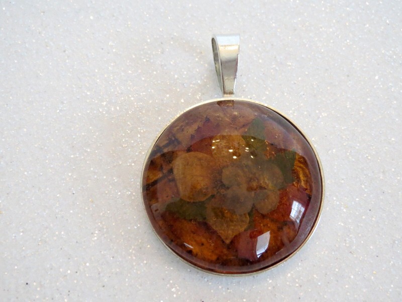 Vtg KBN Kabana FOSSILIZED Flower Dome PENDANT Sterling Silver 1.65" long