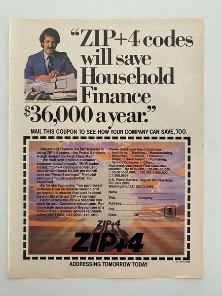 Publicidad impresa vintage 1985 sistema de 9 dígitos sistema postal + 4 códigos postales de EE. UU.
