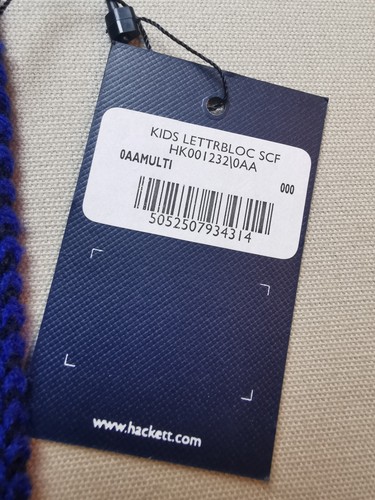 HACKETT LONDON Kids One Size Multicoloured Letterblock Scarf NEW Approx 60" x 8" - Picture 7 of 14