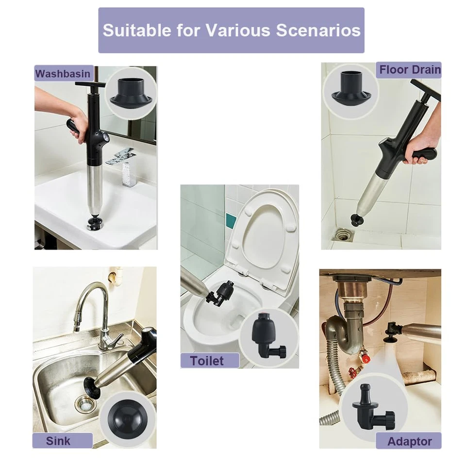 Powerful Home Toilet Plunger Air Drain Blaster Sink Dredge Cleaner High Pressure - Image 2 of 4