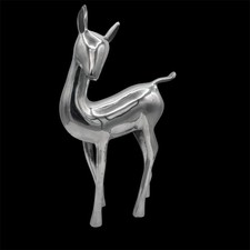 Cast Aluminum Deer Statue Silver Metal Reindeer Holiday Christmas Decor 14"