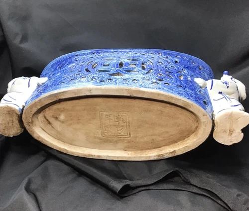 Vintage Chinese Porcelain Blue And White Boy And Girl Headrest Pristine - Picture 6 of 16