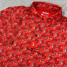 Bogey Bros Golf Polo Shirt Mens Medium M Red Leggy Liberty All Over Performance