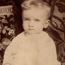 c1890s Cabinet Card Photo Toddler Child White Eyelet Dress Floral Chair Studio