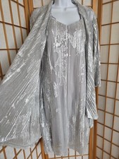 NWT R M RICHARDS LIGHT GRAY  SILVER SHEATH EVENING DRESS  CARDIGAN SET SIZE 14
