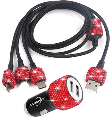 Bling Car Charger Accessories Set,Rhinestone Dual USB Car Chargers + Bling 3 In1