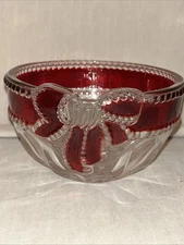 ❤️VTG MIKASA CELEBRATIONS RUBY RIBBON CRYSTAL CANDY/TRINKET BOWL 4.5x2.75”