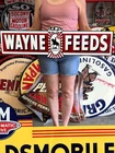 Vintage Old Style Steel Sign Wayne Feeds NOT Porcelain Made USA 36"x10"