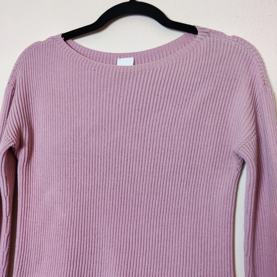 Suéter Max Mara Leisure Blush Rosa Acanalado Tejido Manga Larga Crew Abertura Lateral Media Foto 3 de 4