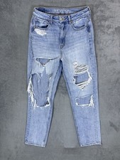American Eagle Jeans Womens 6 Blue Light Wash Highest Rise Mom Jeans Distressed