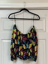 Tabitha Brown Lemon Polka Dot Print Short Sleeve Linen Top