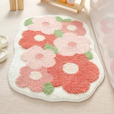 Floral Bath Mat, Bathroom Rug Non-Slip Soft Shower Rug Microfiber Cute Bath