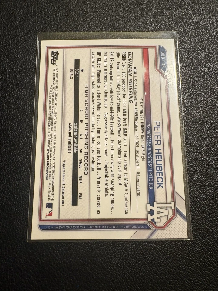 Peter Heubeck Signed 2021 Bowman Draft Blue /150 Chrome 1st BCD-146 Ip Auto Gtp - Image 2 of 2