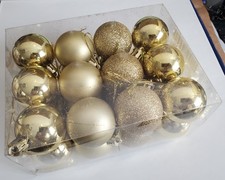 24 Mini Asstd Gold Shatterproof Ornaments - NIB