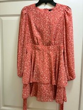 Forever 21 Womens Small Coral Floral Tiered Dress Cottagecore Prairie Boho Mini