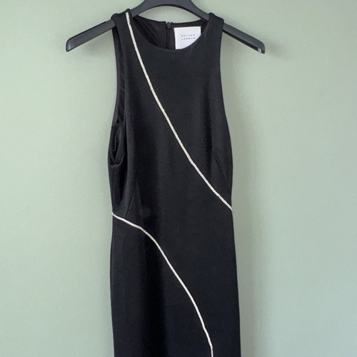 GALVAN LONDON Cord Gown FR 36 US 4 UK 8 S Black Dress Rhinestones High Slit - Picture 5 of 19