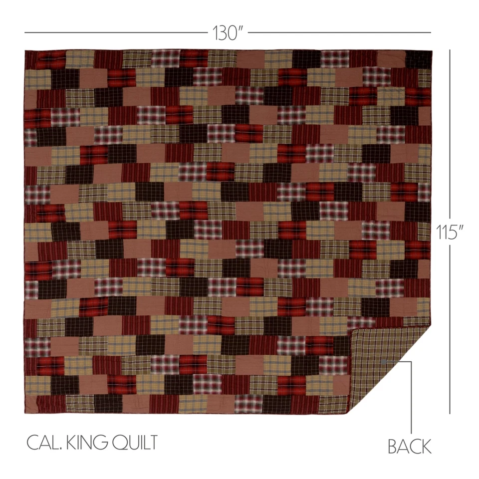 Rustic California King Quilt Red Patchwork Wyatt Cotton Bedroom Decor VHC Brands - Image 3 of 4