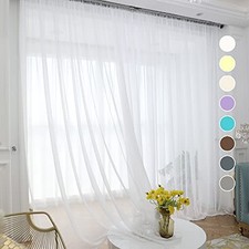 Sheer Curtains 84 Inches Long 2 Panels,Rod Pocket 52 W x 84 L 2 Pcs White