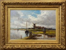 J. Van Koeb, Large 19thC Dutch Landscape Oil Painting | Antique Barbizon Frame