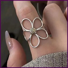 925 Sterling Silver Flower Ring for Women Hollow Out Retro Party Jewelry Gift