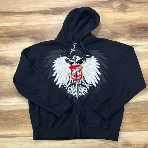 Avirex Full Zip Hoodie Size M Sky Kings Graphic Cotton Black Y2K Streetwear