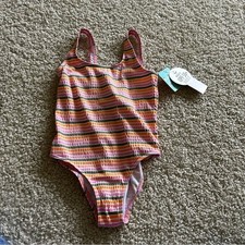 NWT Roxy Girls UPF 50 One Piece Striped Swimsuit Size 10