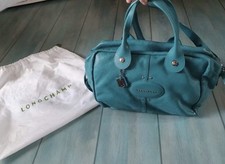 Sac à main en cuir Longchamp modèle quadrillage Turquoise / Lagon tbe