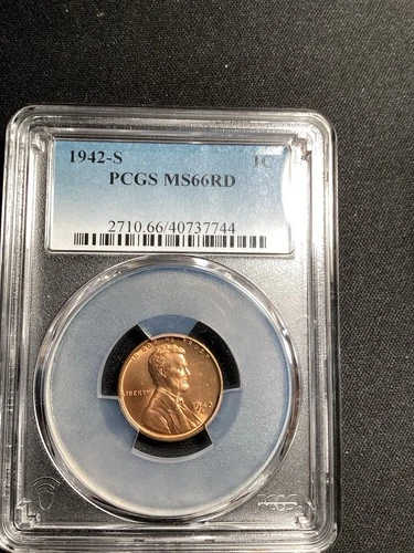 Beautiful High Grade 1942-S Lincoln Cent.  PCGS GRADED MS66 RED