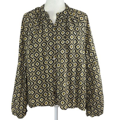 Elizabeth James The Label Emory Blouse Top Size L Geometric 100% Cotton