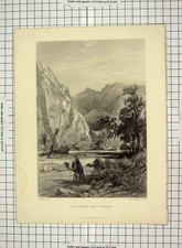 Original Old Antique Print El Hesweh Wady Feiran Camel Mountains Brandard Fenn
