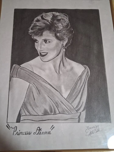 Drawing of Princess Diana, Thank  you Note from St James Palace Clair Southwell