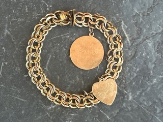 Vtg 1/20 12k Gold Filled Double Link Charm Bracelet With Charms 7.5' 29.5Grams