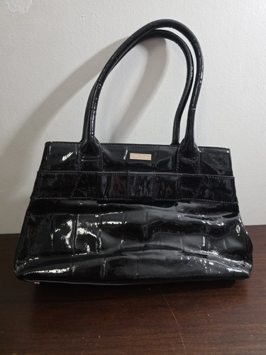 Sac fourre-tout Kate Spade New York Elena Knightsbridge cuir verni noir en relief croco - Photo 1/8