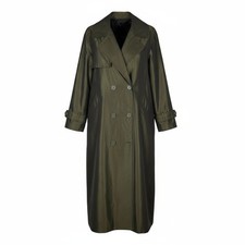 Custom Vintage Raincoat with Sheared Mink Lining Olive Green Full-Length