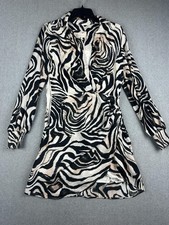 Anthropologie Dress Womens 8 Black Zebra Animal Print Wrap Mini Long Sleeve