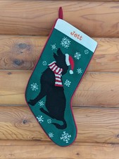 Lands End Christmas Stocking Needlepoint JETT Black Dog Santa Hat & Scarf